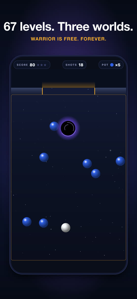Screenshot: 67 levels. Three worlds.